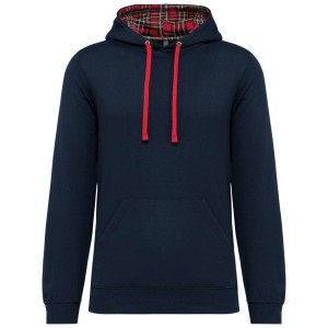 Kariban Uniszex kapucnis pul�ver, Navy/Red Tartan